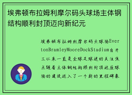 埃弗顿布拉姆利摩尔码头球场主体钢结构顺利封顶迈向新纪元